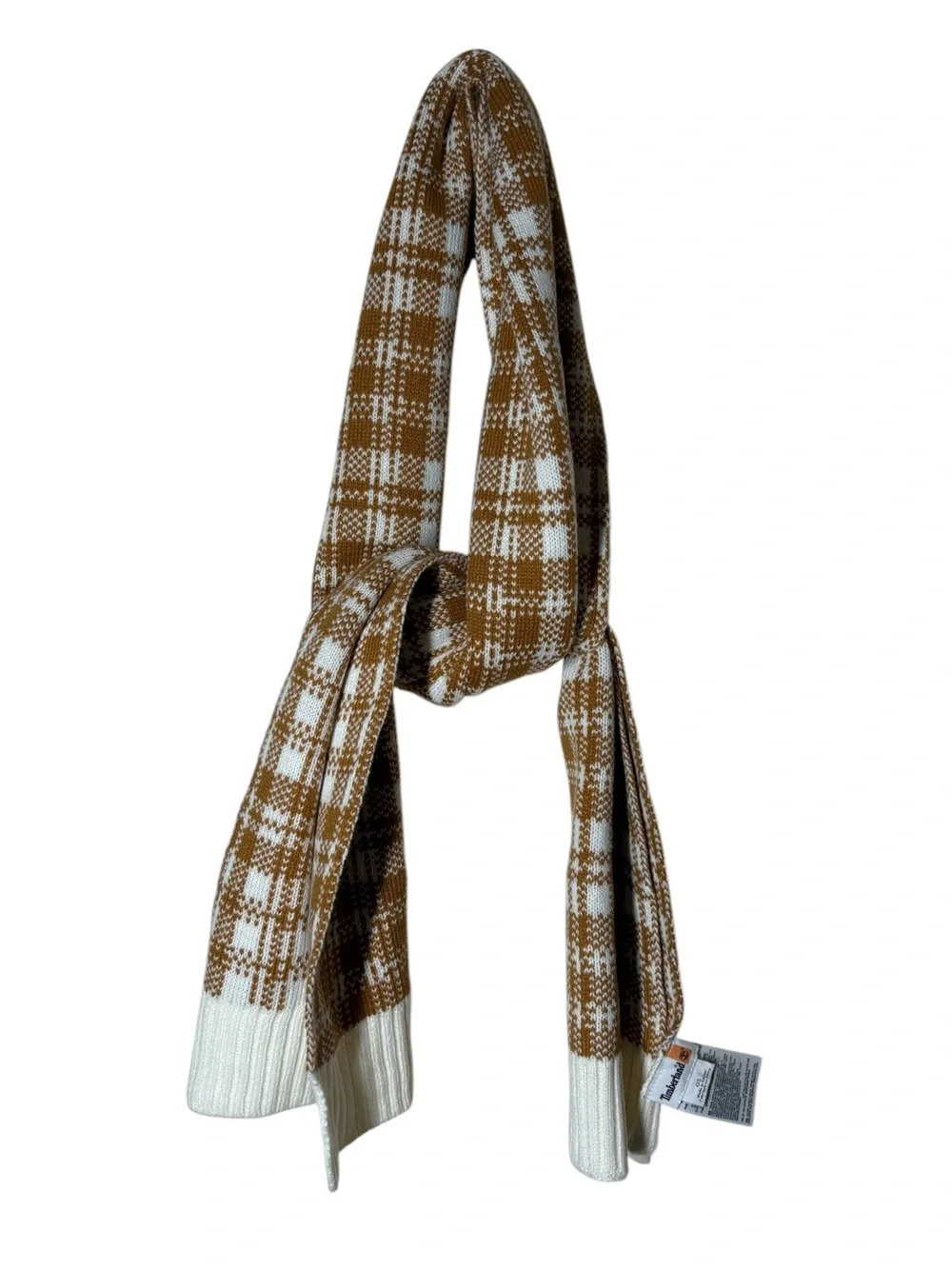 {EUC} Women's TIMBERLAND Brown and Cream Plaid Knit Scarf